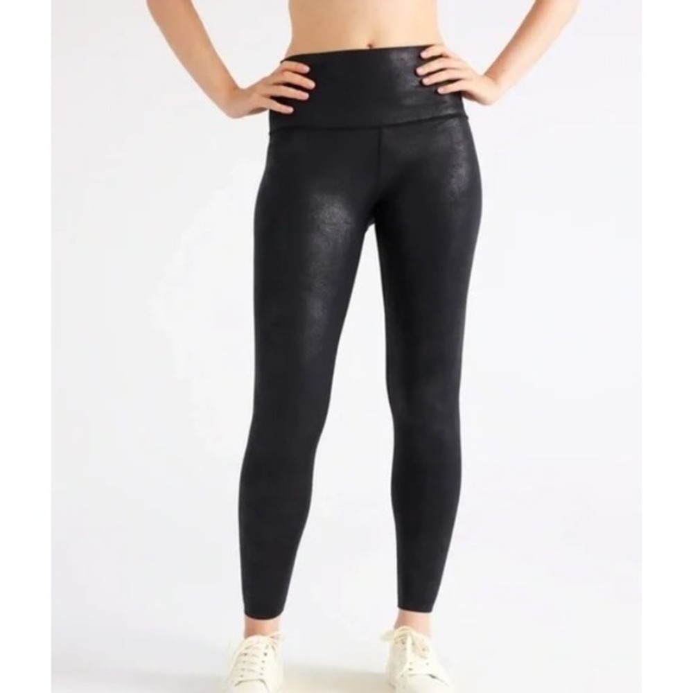 Knix High Rise Leggings Black Metallic Shine Liquid Faux Leather Athleisure S
